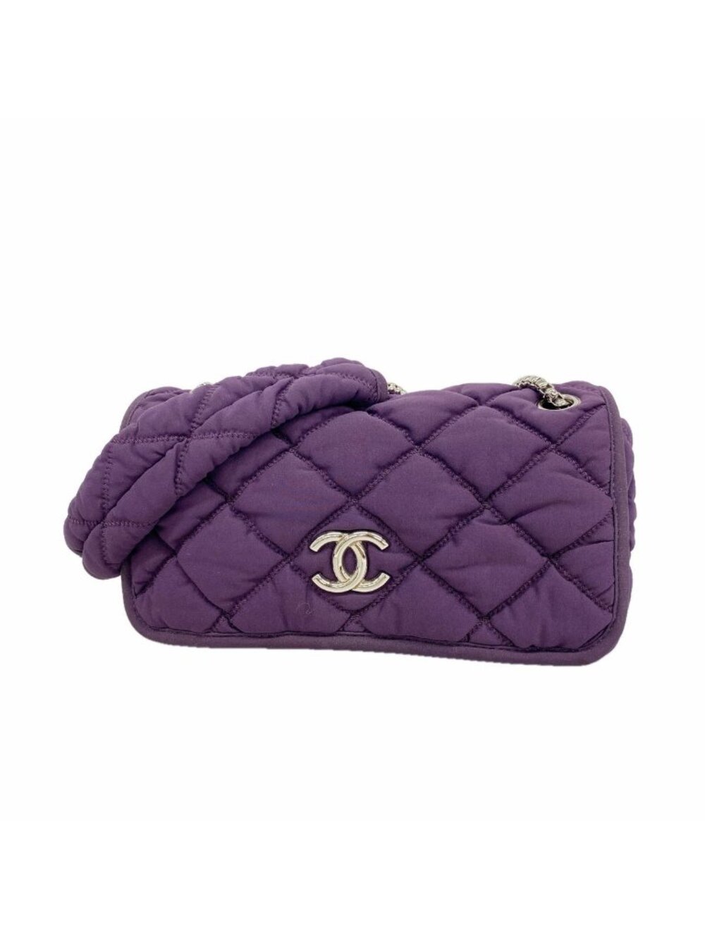 Chanel Shoulder Bag Bubble Quilt Nylon Purple Silver